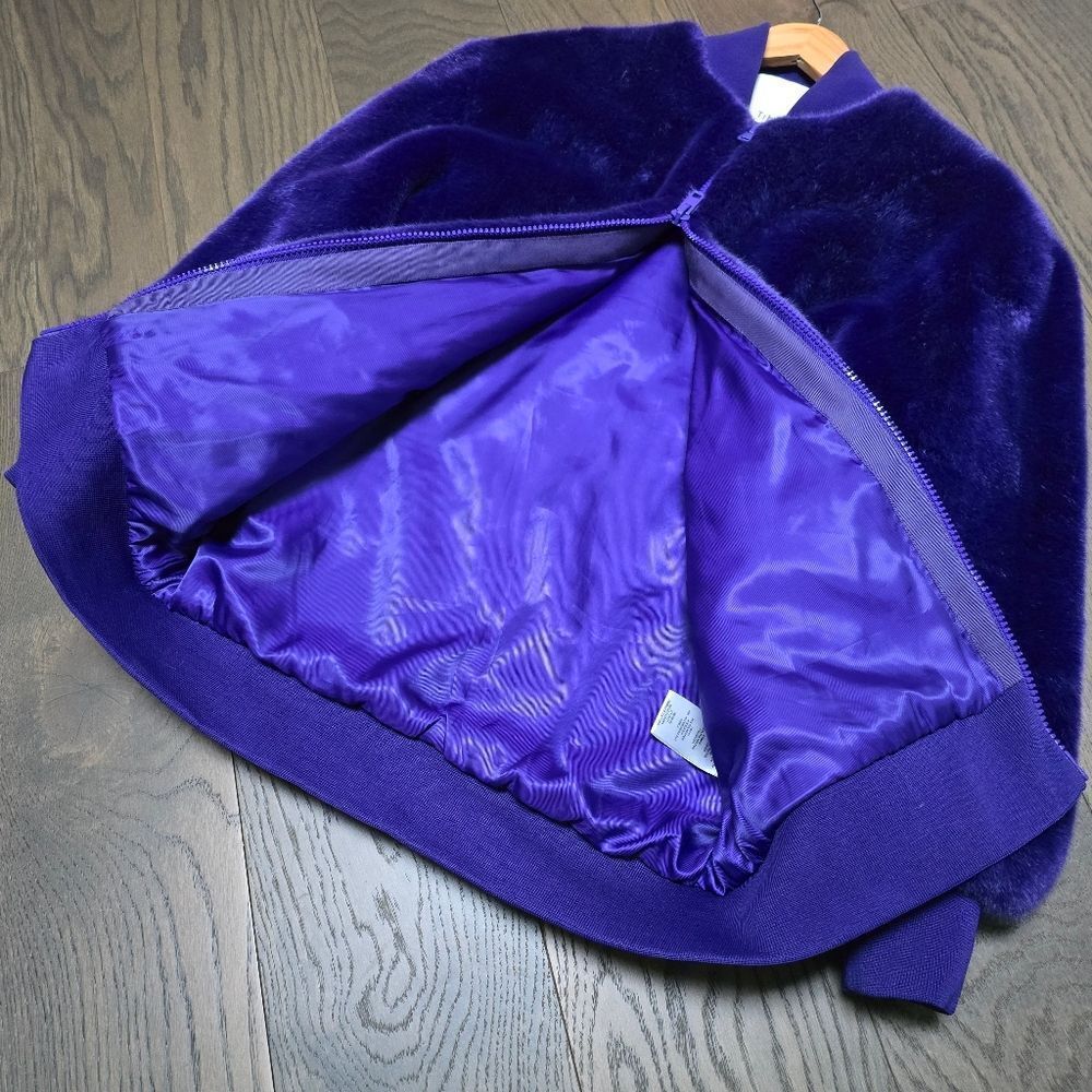 Tibi Luxe Faux Fur Mid Length Sporty Bomber Jacket in Purple - Picture 11 of 13